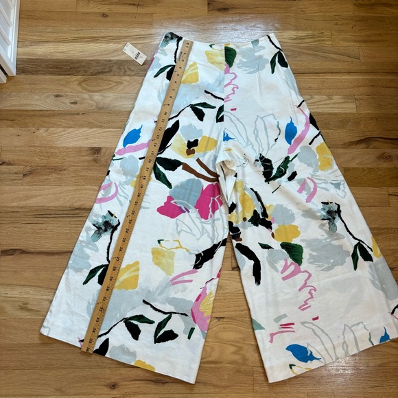 Anthropologie Maeve Colette Wide Leg Cropped Pants NWT Ivory Floral Size Medium - Picture 10 of 15